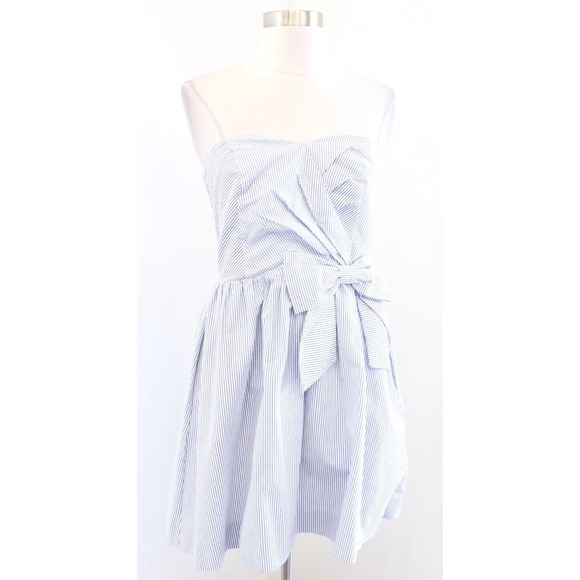 Lilly Pulitzer Henrietta Blue White Seersucker Stripe Strapless Bow Dress Size S - Picture 4 of 9